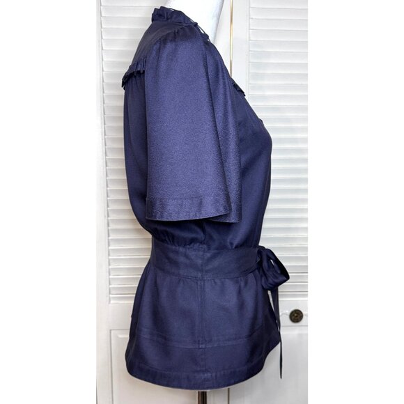 Marc Jacobs Womens Navy Silk Wrap Blouse Ruffle Trim Sz‎ 6 Office to Evening - Picture 5 of 14